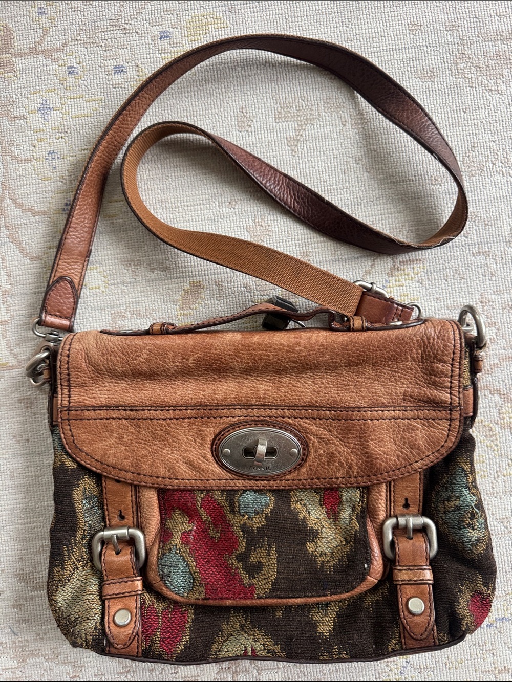 vintage Fossil Maddox Tapestry Crossbody Bag